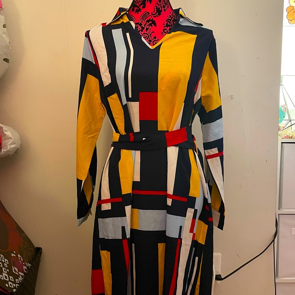 Geo Print: Block Dolman Sleeve Belted Dress